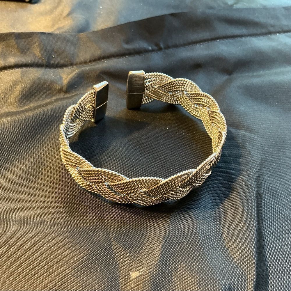 Braided Silver-Tone Bangle Bracelet